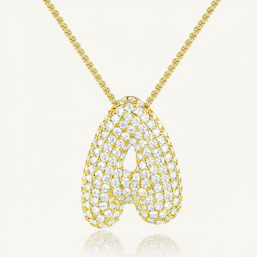 Bubble Diamond Initial Necklace