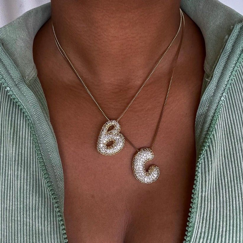 Bubble Diamond Initial Necklace