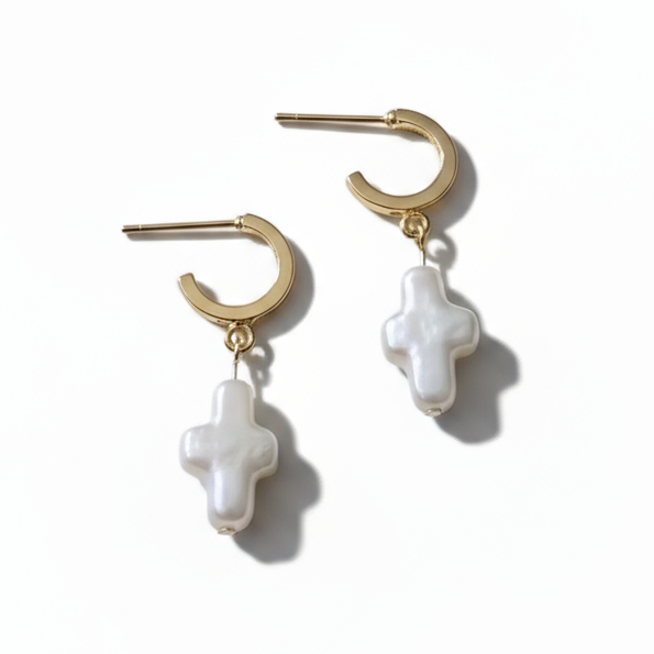 Freshwater Perla Cross Earrings