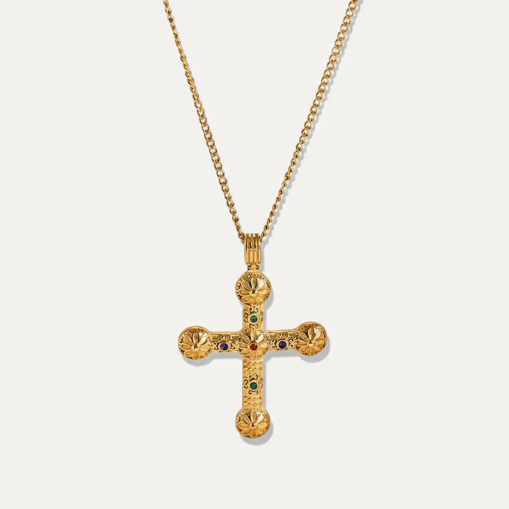 XL Gemstone Cross Necklace